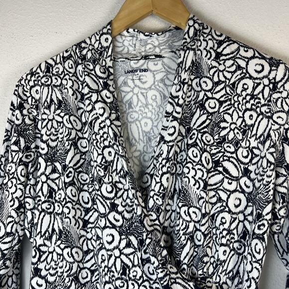 Lands’ End Floral Faux Wrap Shirt small Petite Soft Stretch boho long sleeve - Picture 4 of 12